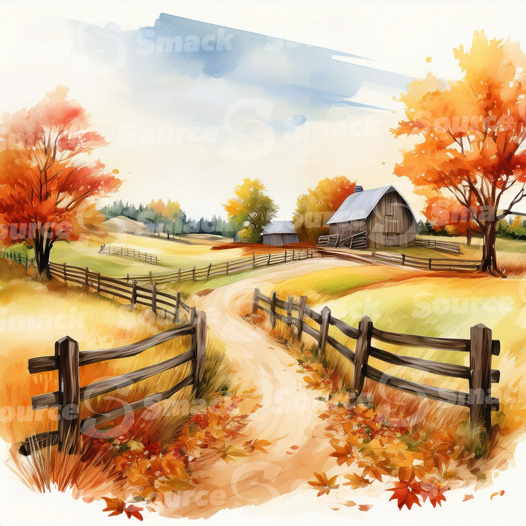 Rustic barn in autumn with hay bales