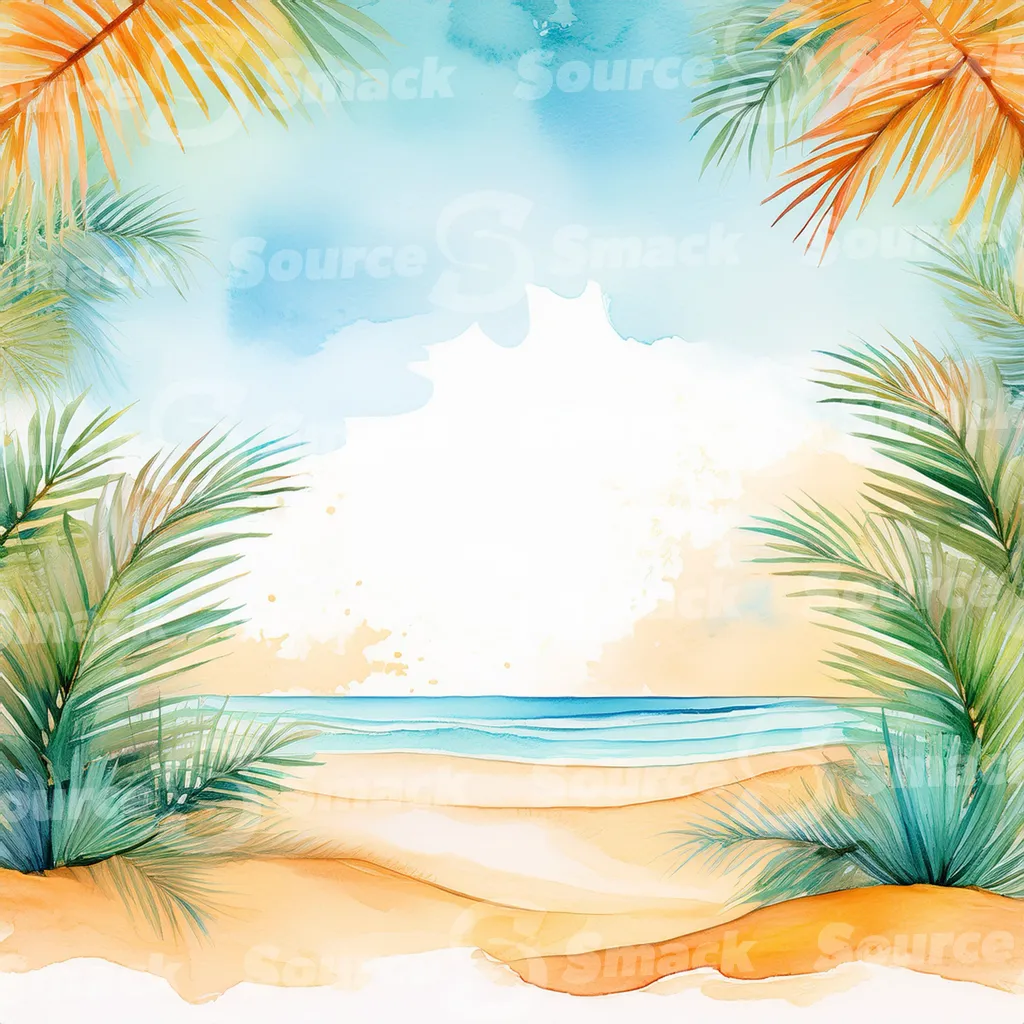 Tropical beach with waves and palm trees with copy space