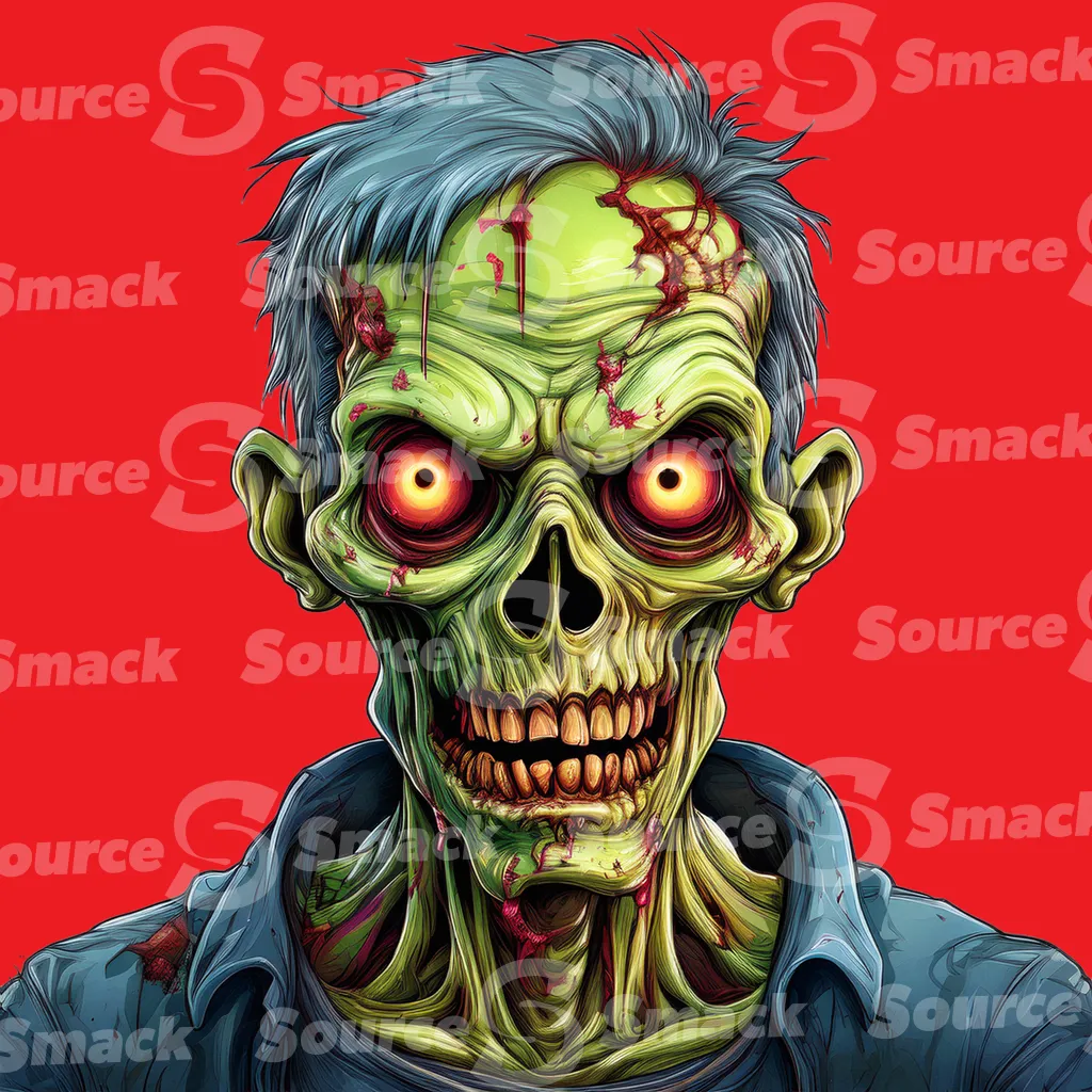 A cartoon smiling green male zombie clipped as a transparent image