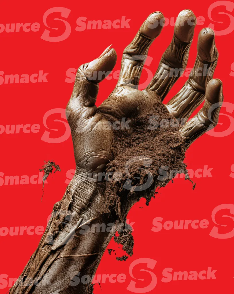 A zombie arm reaching out from the dirt clipped as a transparent image