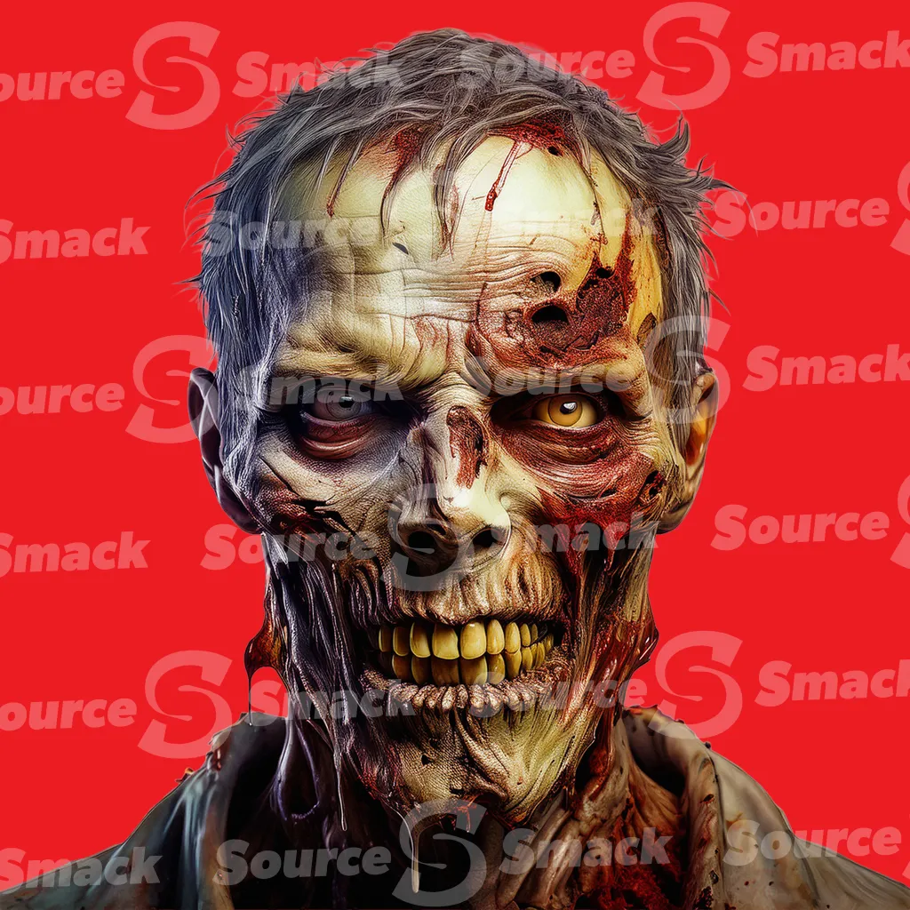 A upset rotting male zombie clipped as a transparent image