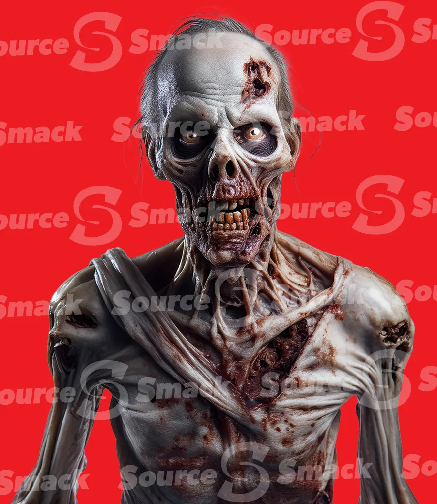 A old shirtless male zombie clipped as a transparent image