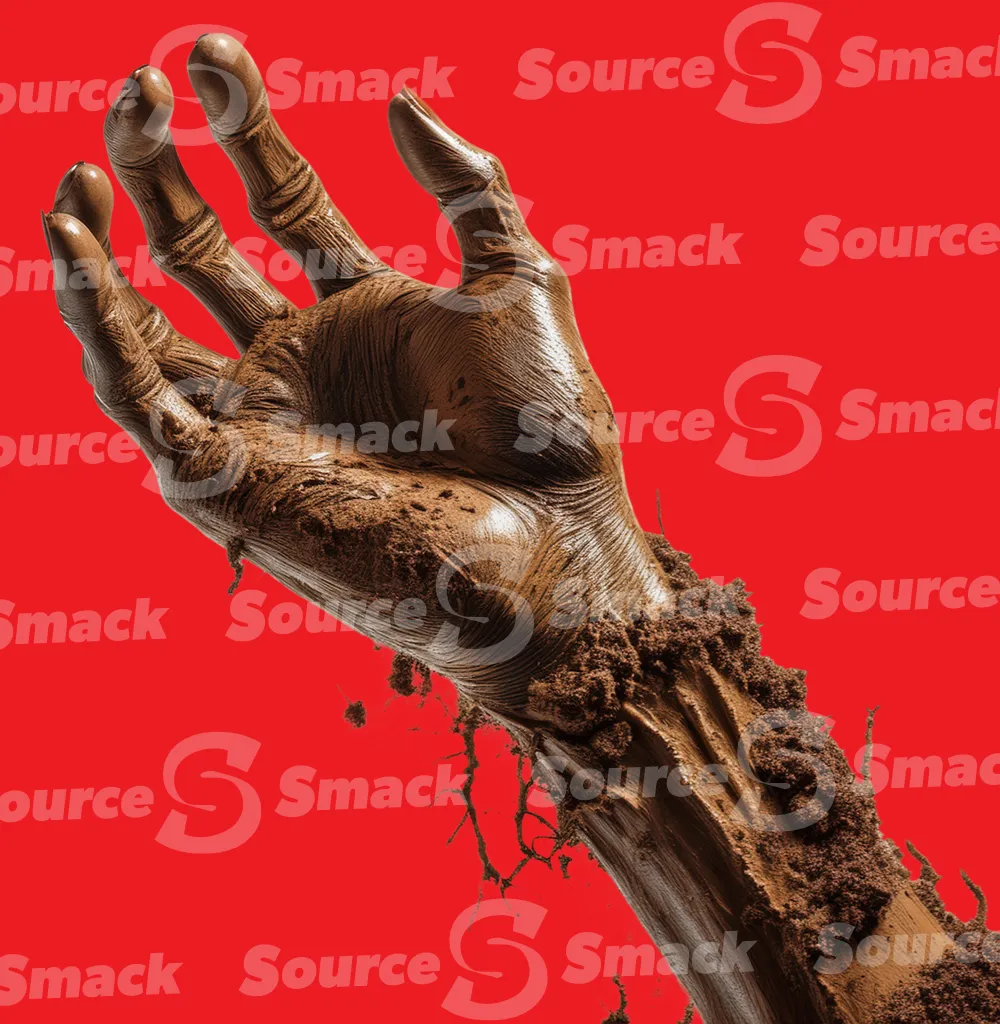 A zombie arm reaching out from the dirt clipped as a transparent image