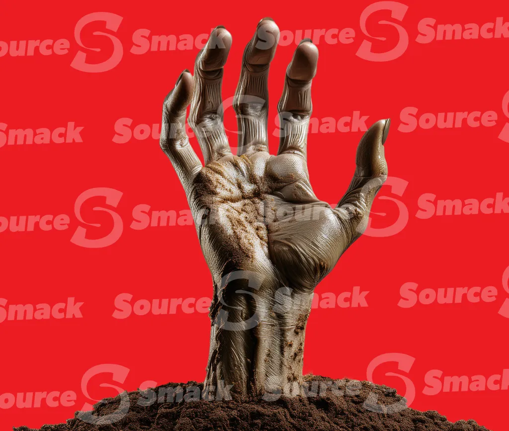 A zombie hand reaching out from the dirt clipped as a transparent image