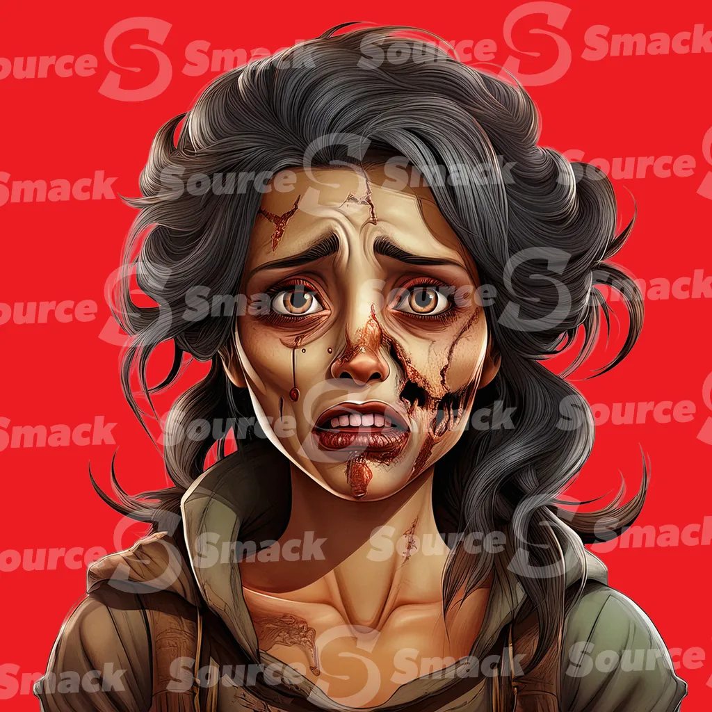A worried young spanish woman zombie clipped as a transparent image