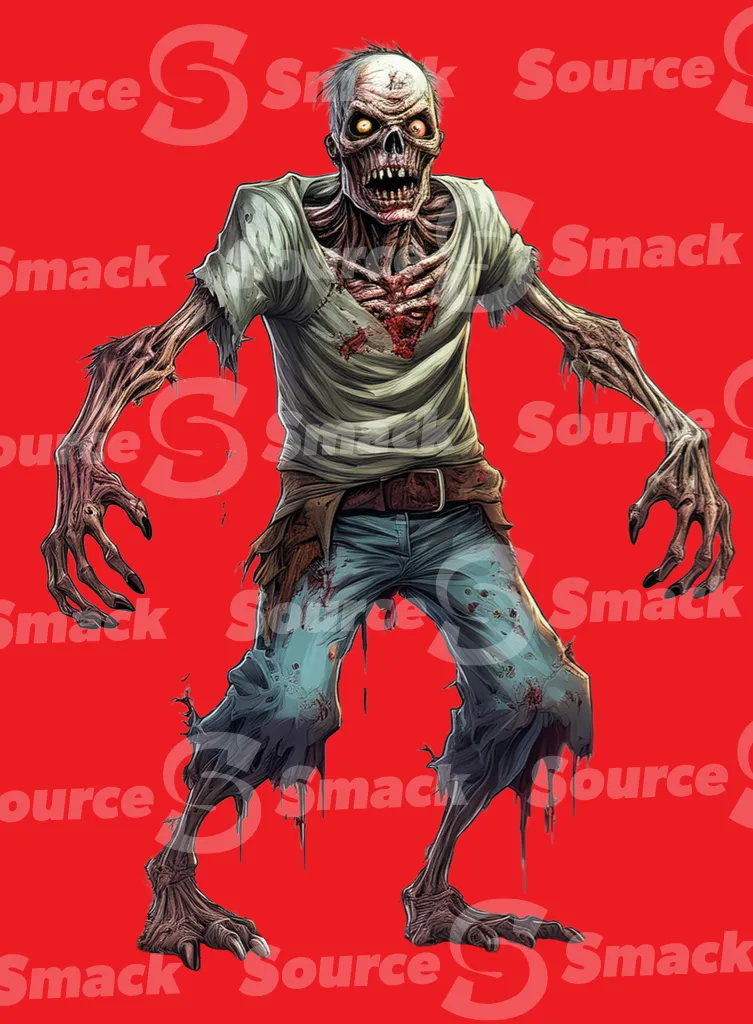 An angry male zombie clipped as a transparent image