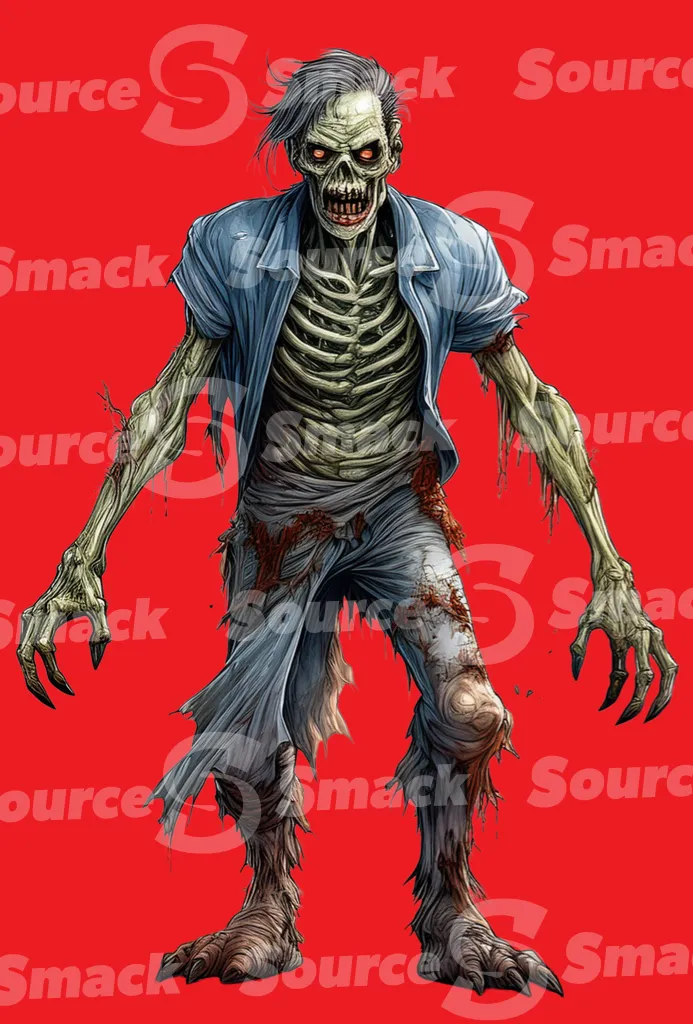 An angry male zombie clipped as a transparent image