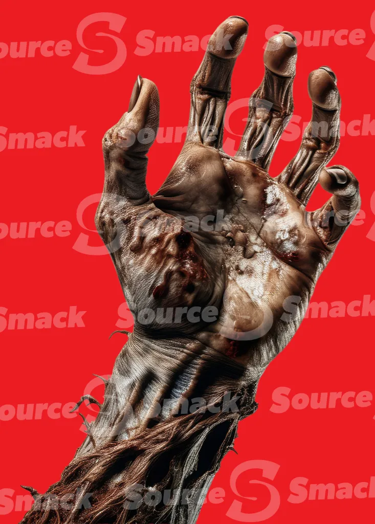 A zombie arm reaching out from the dirt clipped as a transparent image