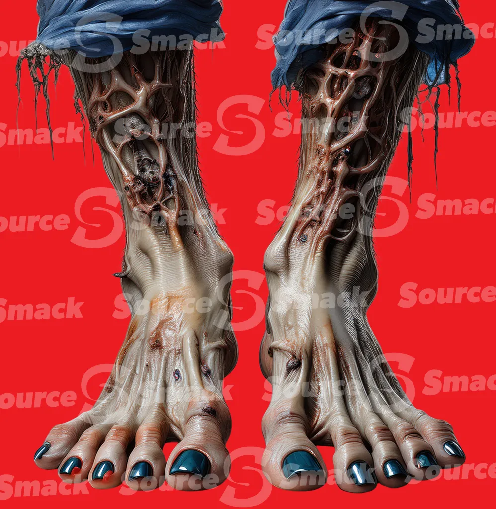 A female zombie’s legs and feet clipped as a transparent image
