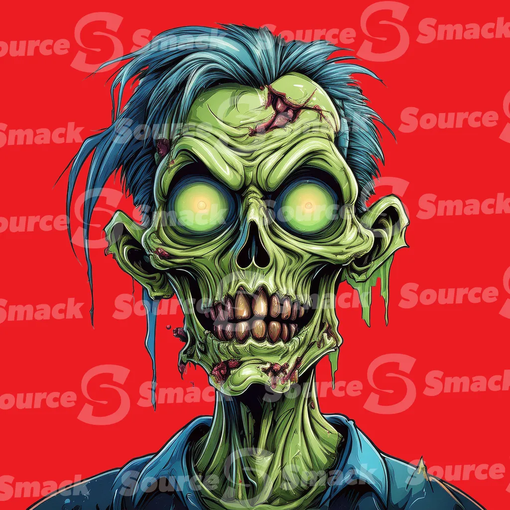 A green rotting zombie with green eyes clipped as a transparent image