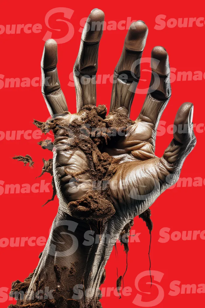 A zombie arm reaching out from the dirt clipped as a transparent image
