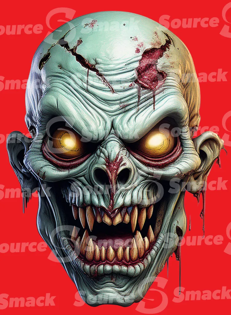 An evil blue skinned zombie with sharp fangs clipped as a transparent image