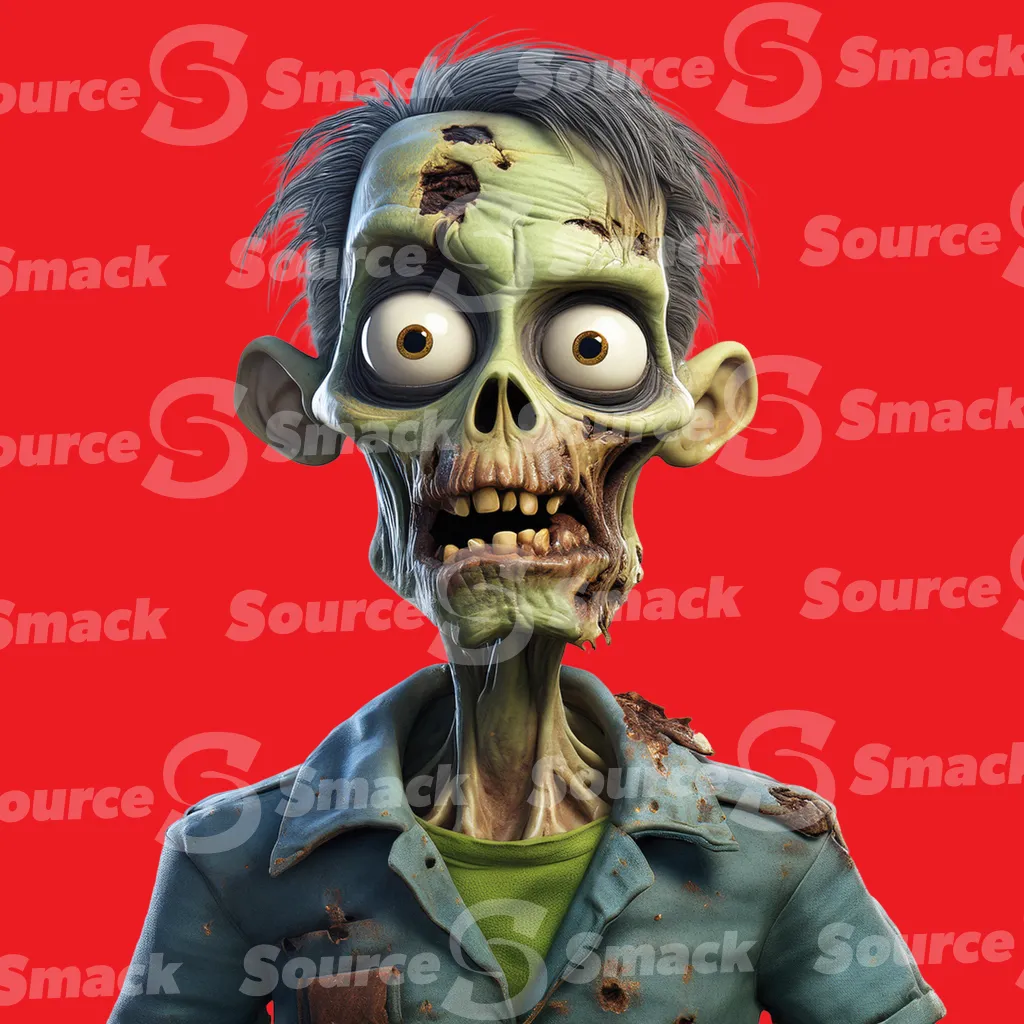 A cartoon scared male zombie clipped as a transparent image