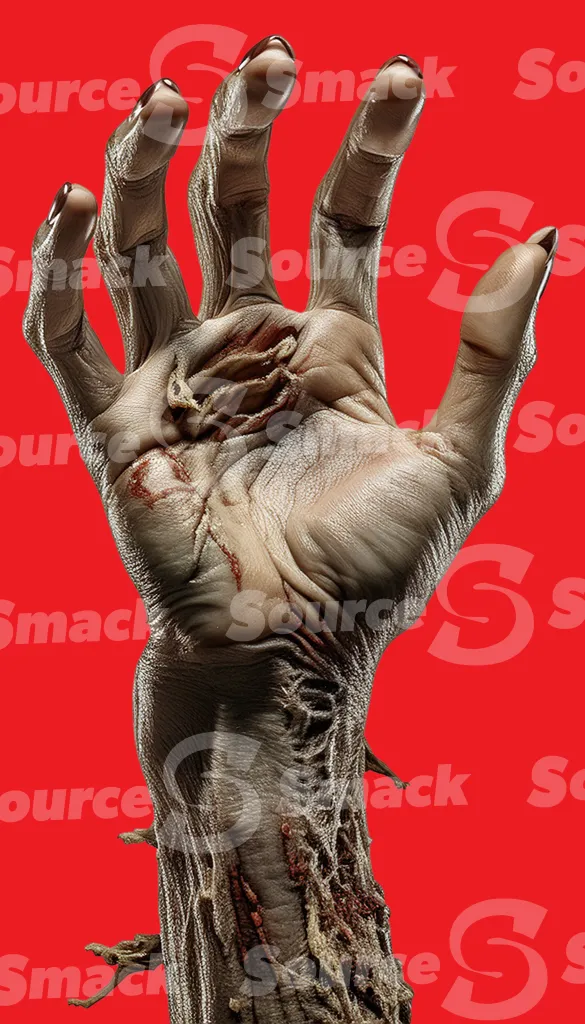 A zombie arm reaching out from the dirt clipped as a transparent image