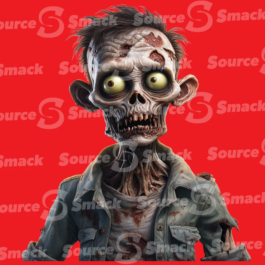 A cartoon male zombie looking sideways clipped as a transparent image