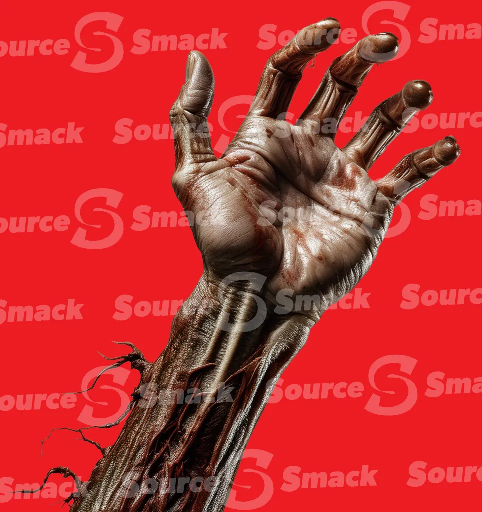 A zombie arm reaching out from the dirt clipped as a transparent image
