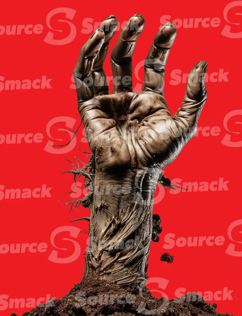 A zombie arm reaching out from the dirt clipped as a transparent image