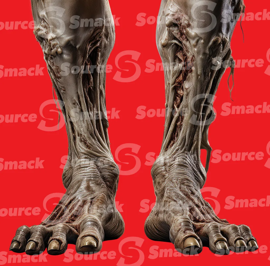 A male zombie’s legs and feet clipped as a transparent image