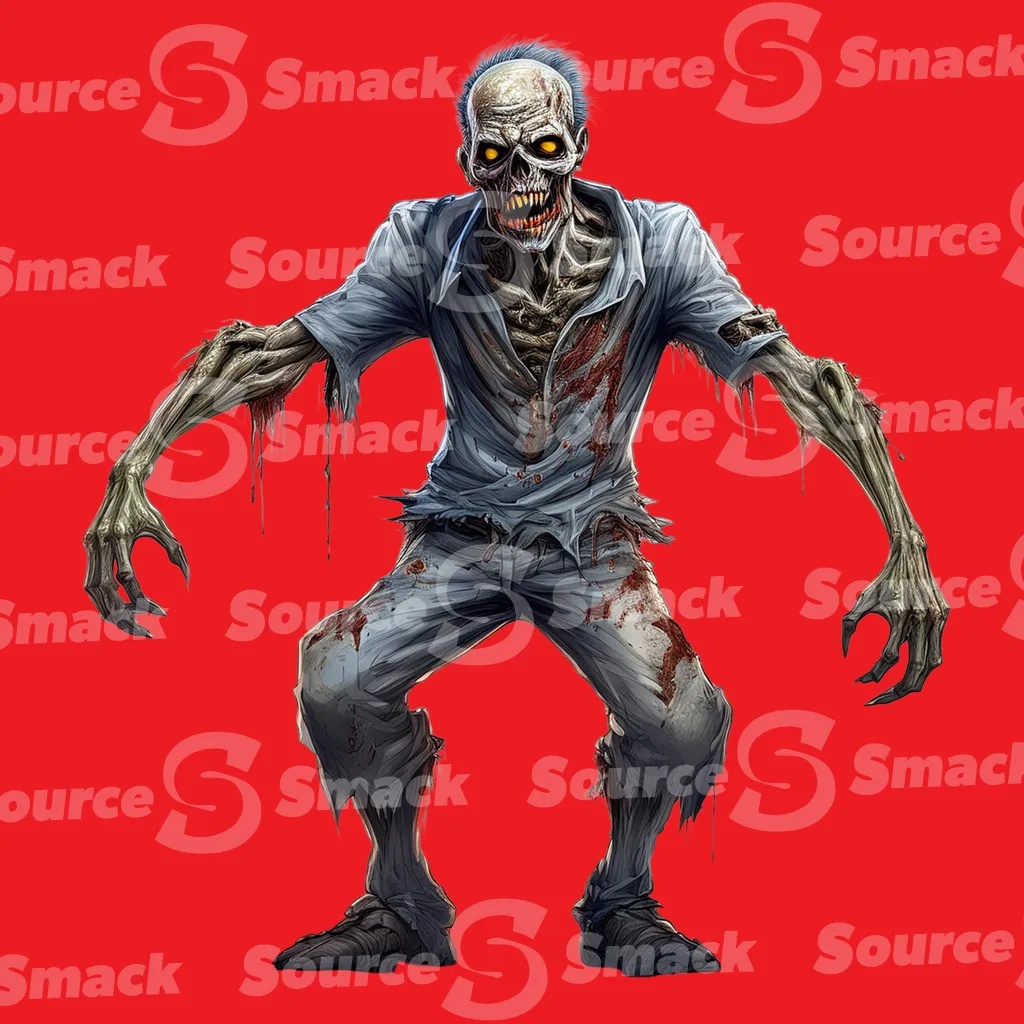 An angry blue haired male zombie clipped as a transparent image
