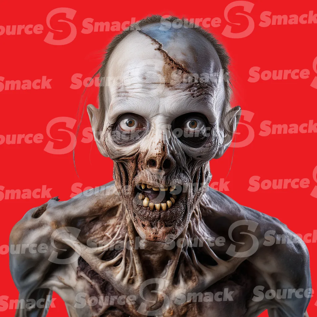 A balding shirtless male zombie clipped as a transparent image