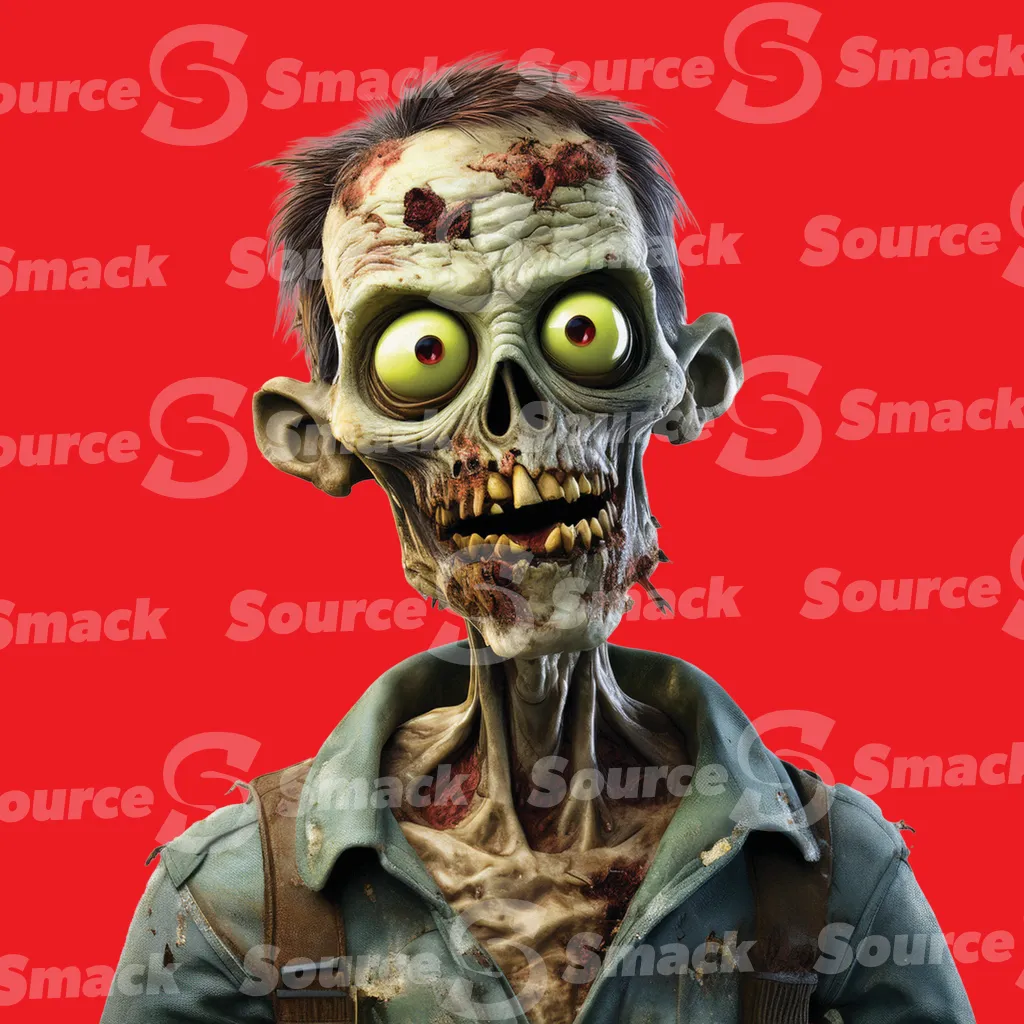 A cartoon male zombie staring clipped as a transparent image