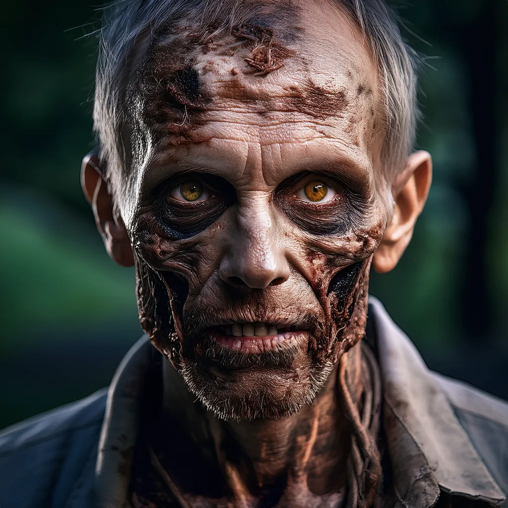 An intense looking male zombie