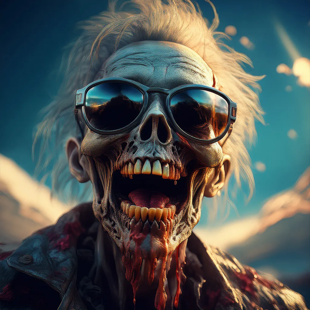 A happy male zombie enjoying the sun in his shades