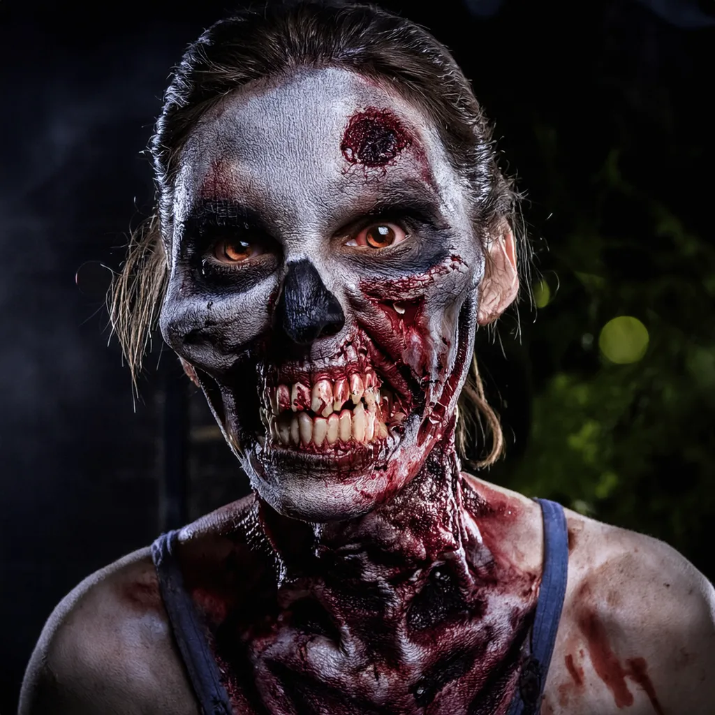 A aggressive female zombie ready to attack