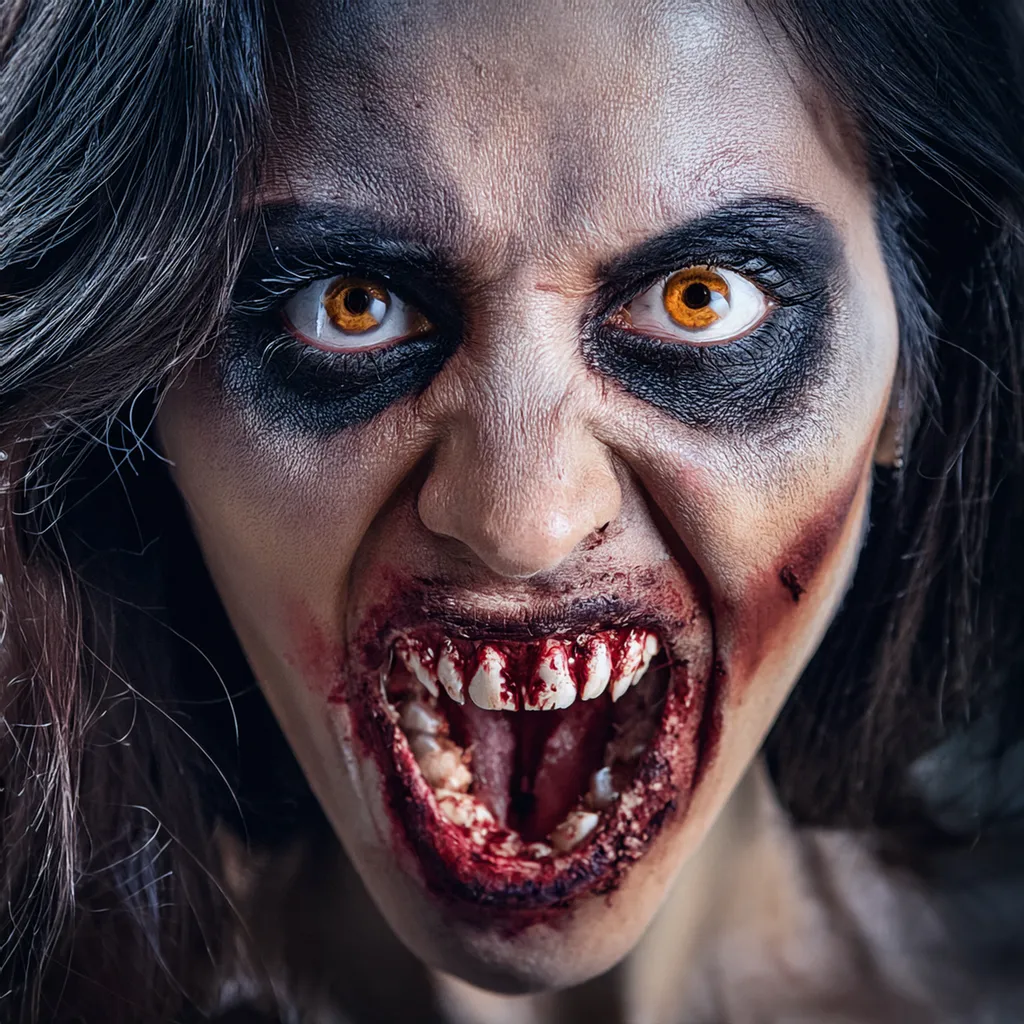 An upset spanish female zombie