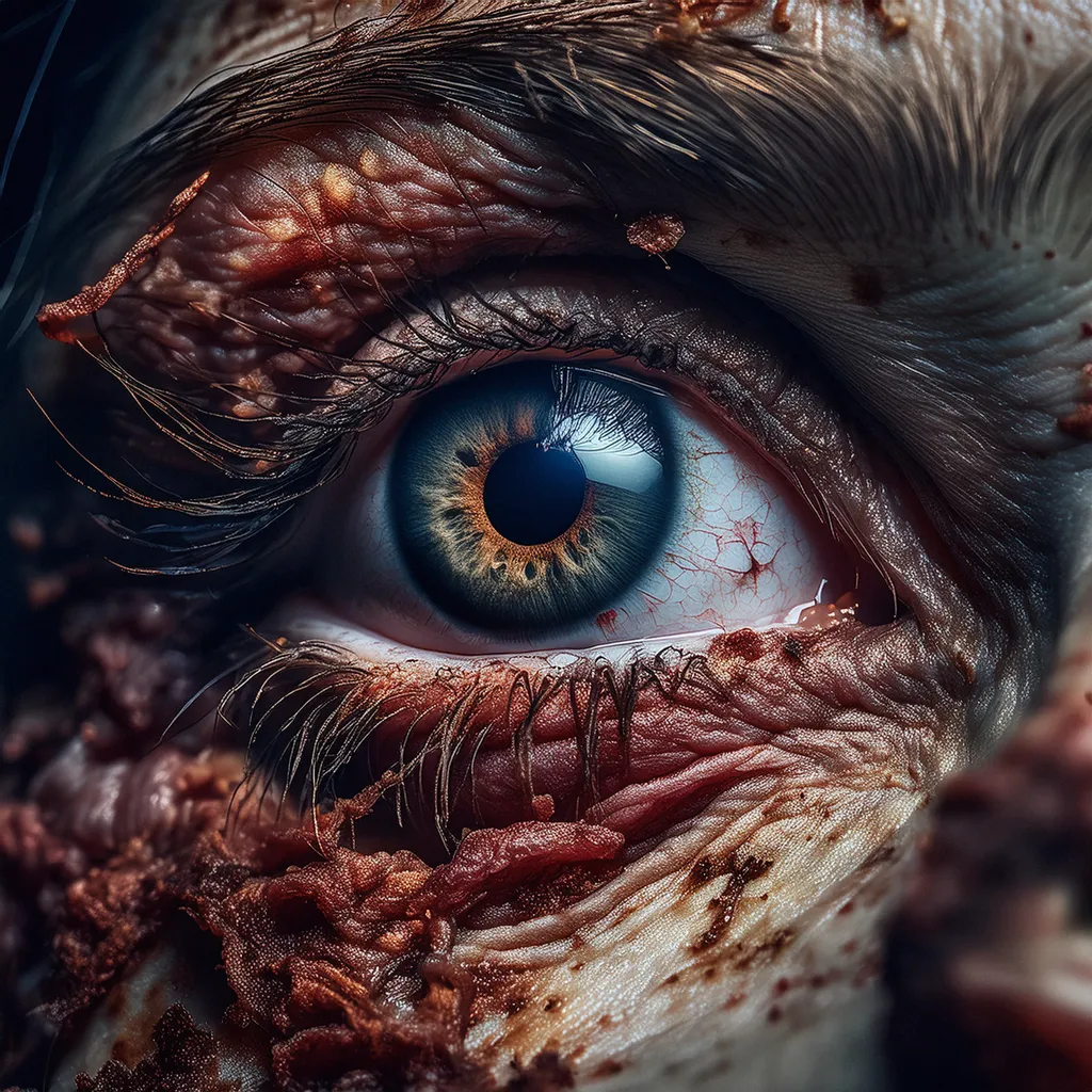 A close up shot of a female zombie eye