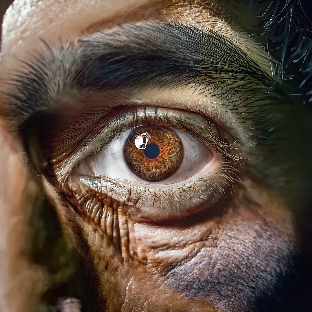 A close up shot of a male zombie eye