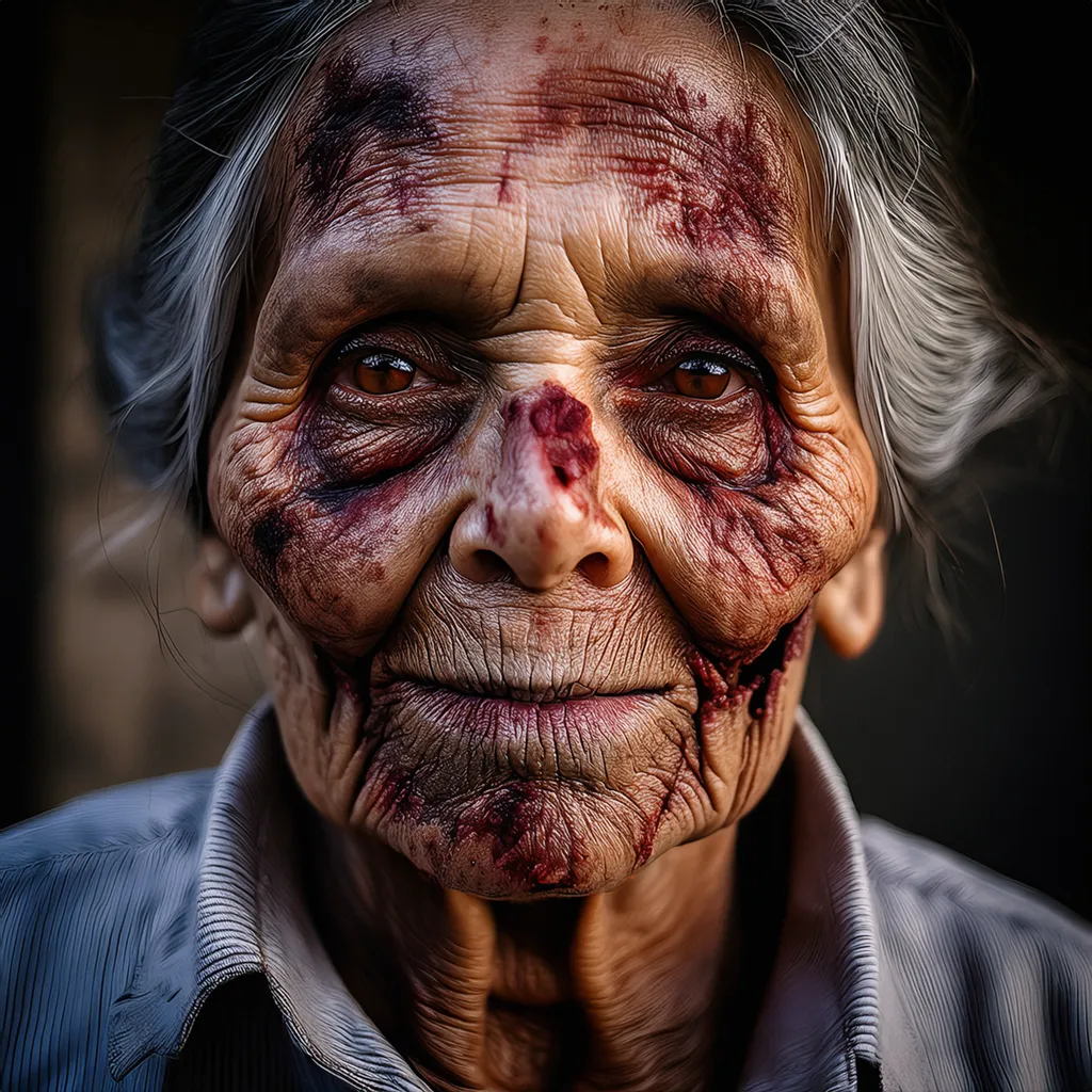 A smiling senior spanish zombie