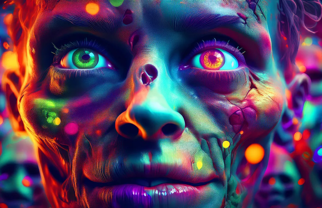 A collage of 3D illustrated zombies and creatures all mashed together