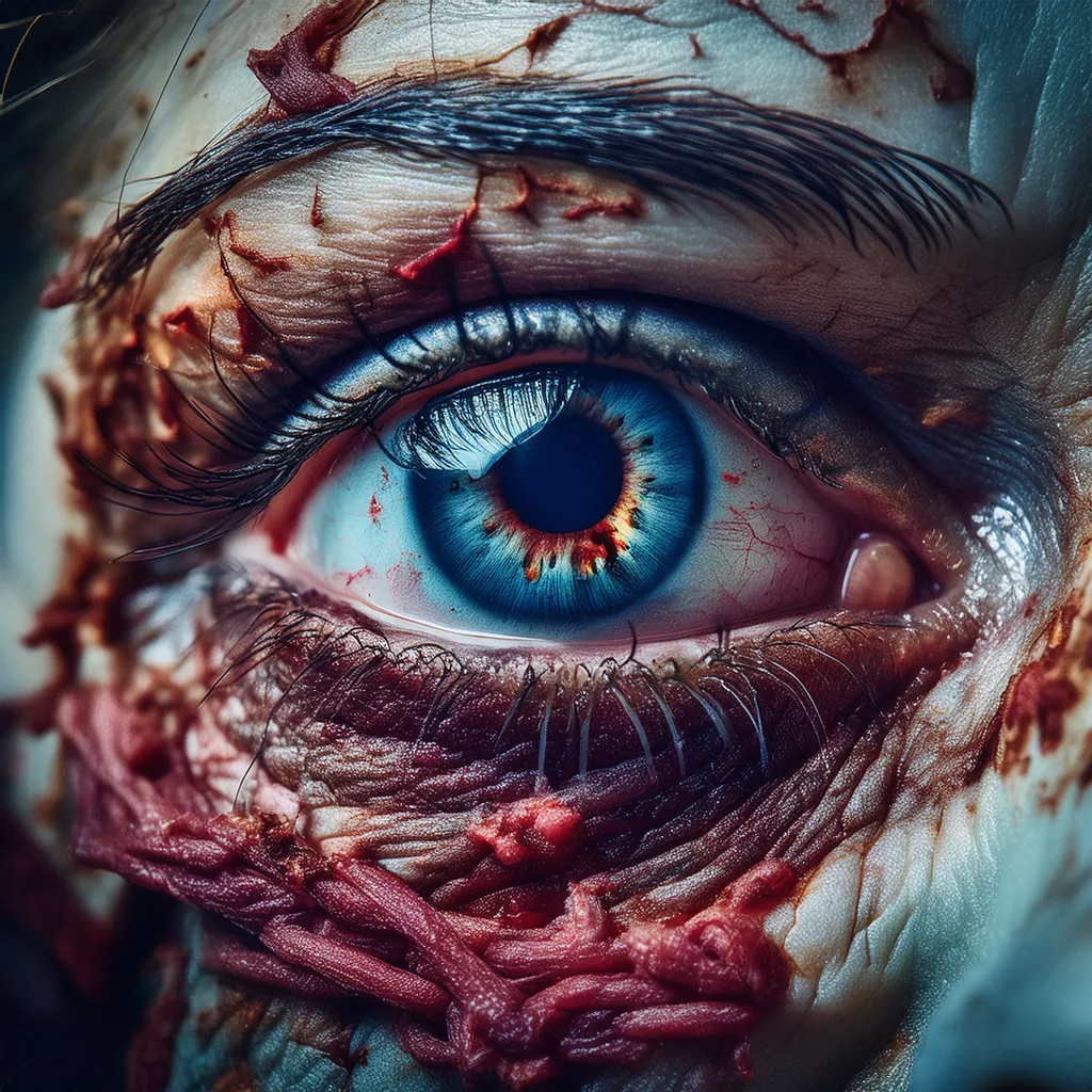 A close up shot of a female zombie eye
