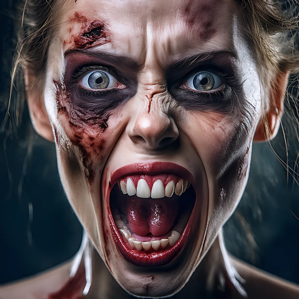 An upset female zombie