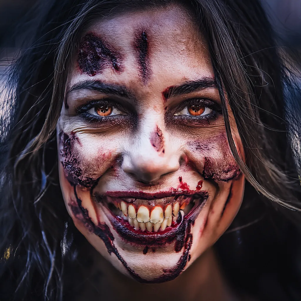 A smiling female spanish zombie