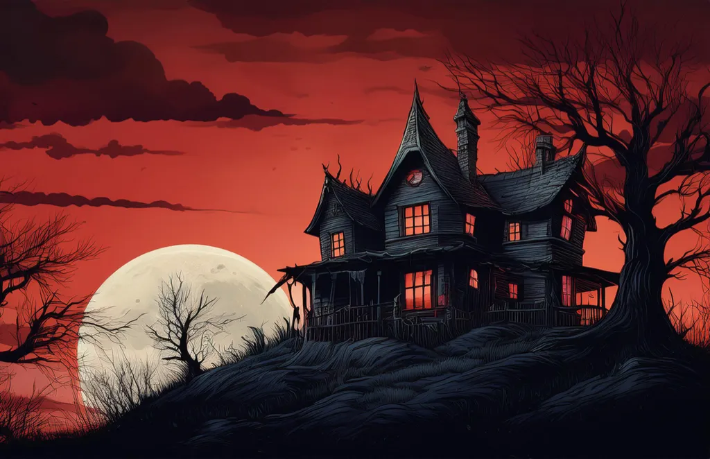 An old creepy haunted house on top of a hill