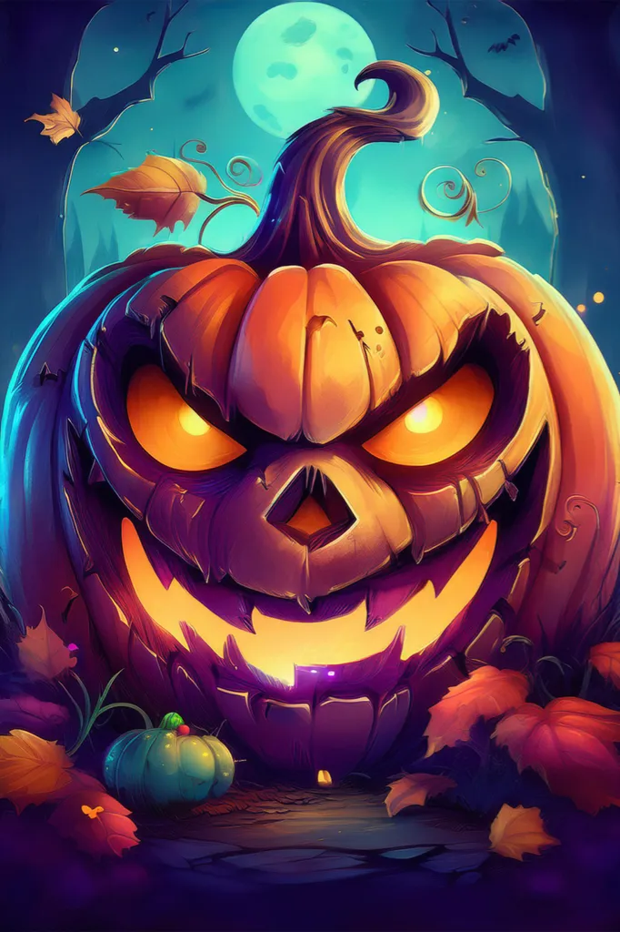 An evil grinning pumkin at night