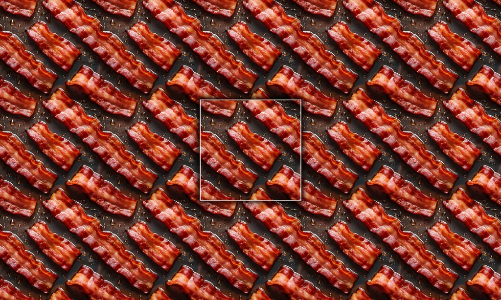 Bacon frying in a pan as a seamless tile.