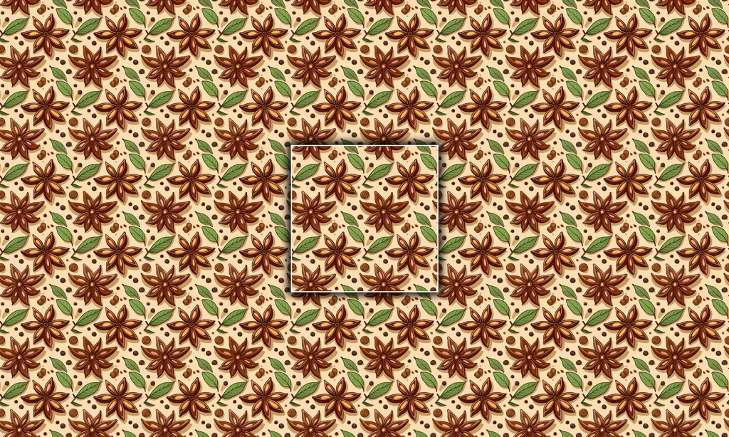 A illustrated background of various christmas spices as a seamless tile