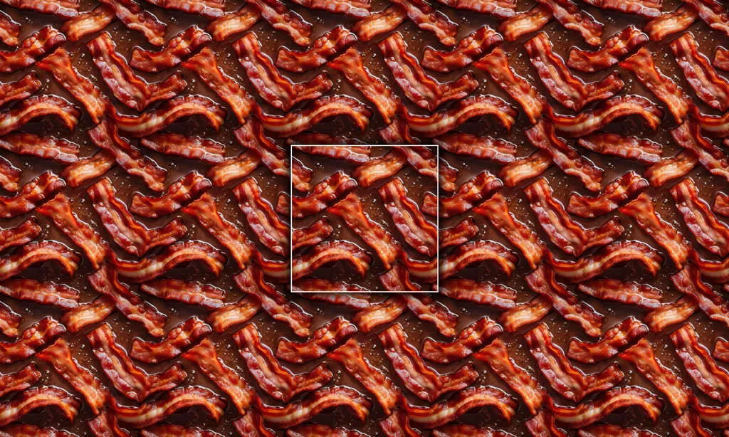 Bacon frying in a pan as a seamless tile.