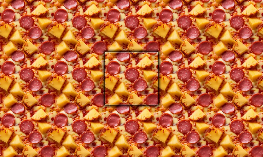 A ham and pineapple pizza topping as a seamless tile
