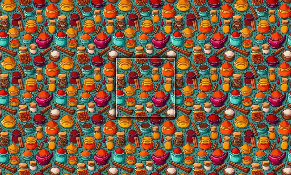 A collage of spices in various containers as a seamless tile