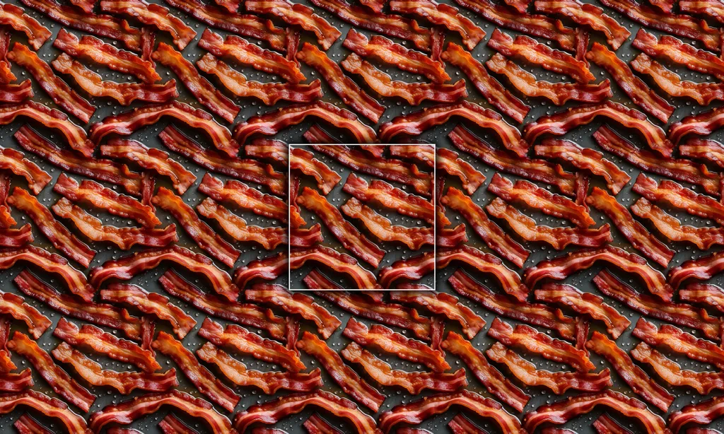 Bacon frying in a pan as a seamless tile.