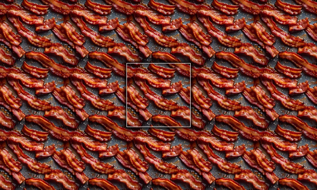 Bacon frying in a pan as a seamless tile.