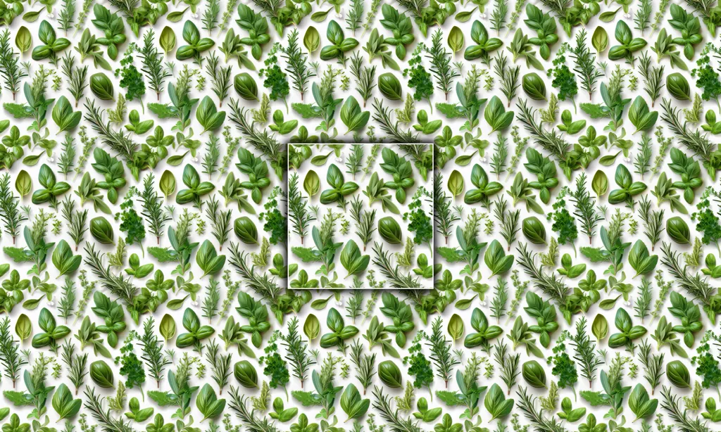 A mixed background of various herbs as a seamless tile