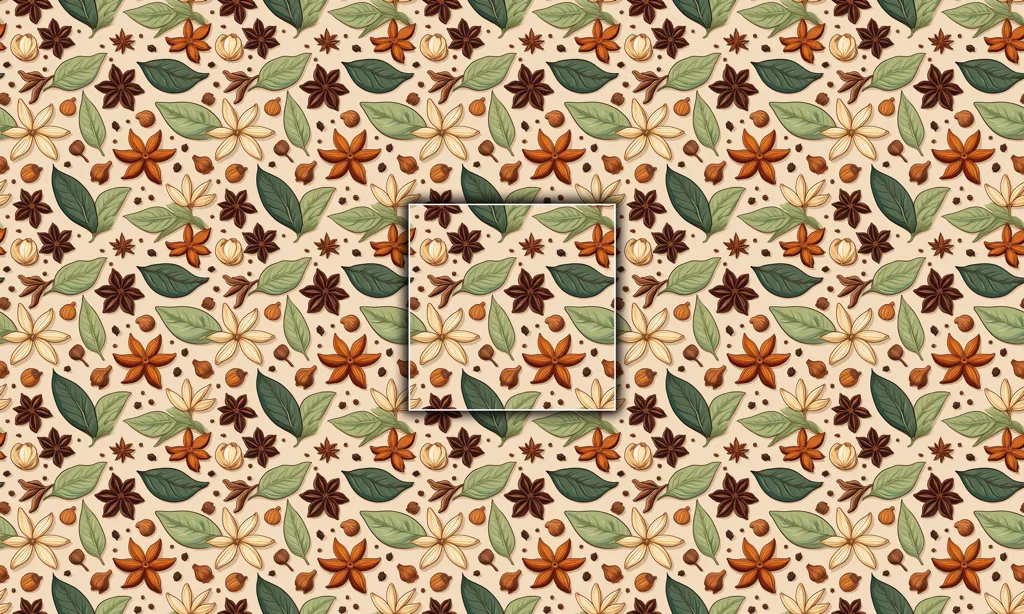 A illustrated background of various christmas spices as a seamless tile