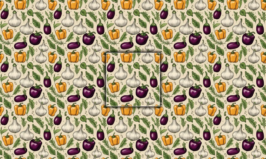 A seamless tile of a number of vegetables