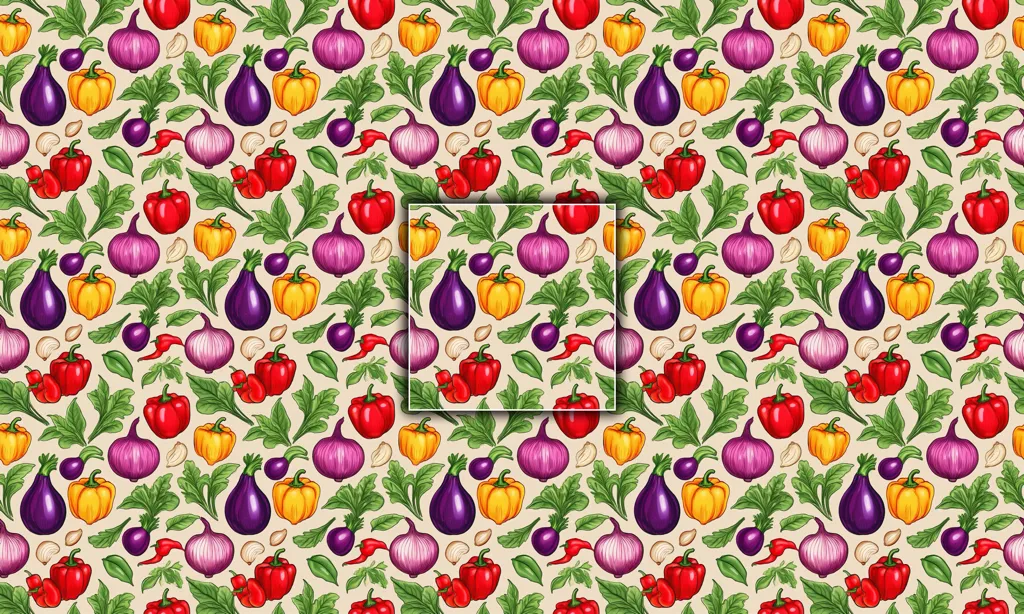 A seamless tile of a number of vegetables