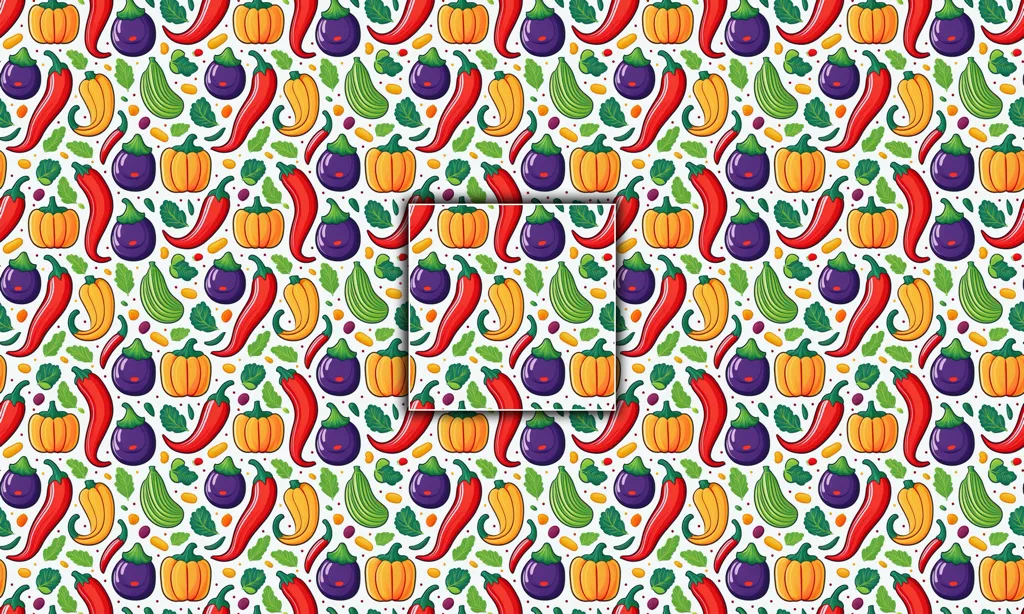 A seamless tile of a number of vegetables